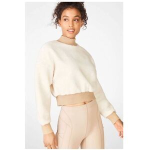 Fabletics Malia Polar Fleece Pullover Ivory Tusk Buff Mock Neck | Womens Small